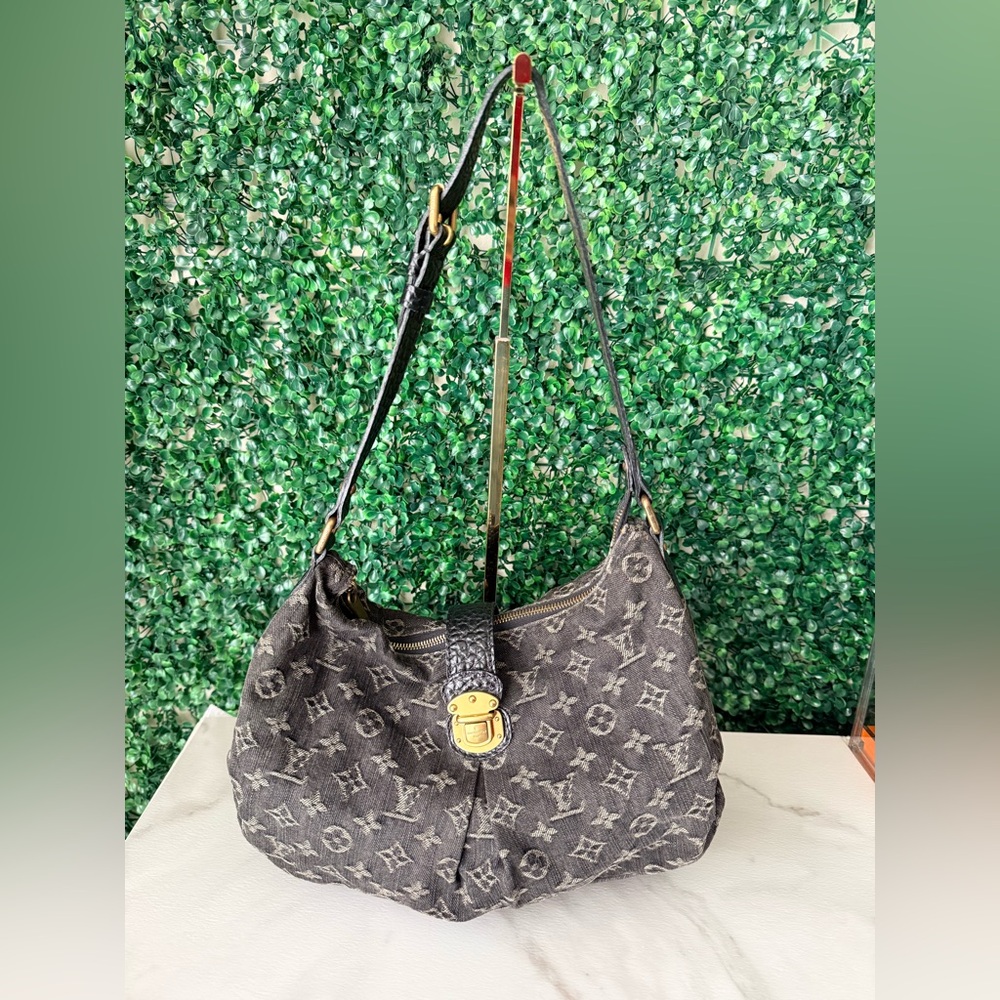 Louis Vuitton Black Denim Shoulder or Crossbody Bag Authentic